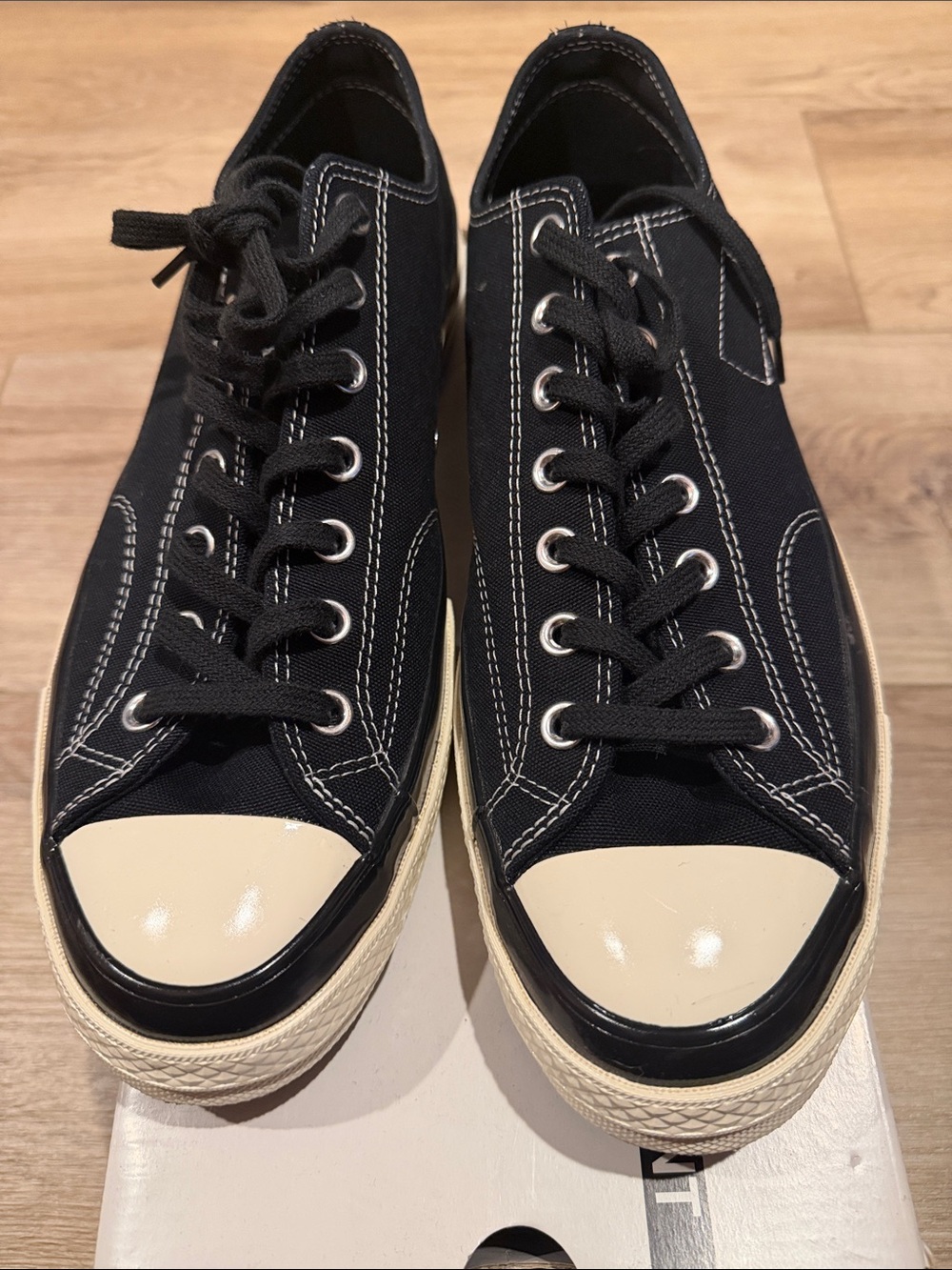 Moncler Black Low-Top Canvas Sneakers with White Toe Cap - Picture 4 of 6
